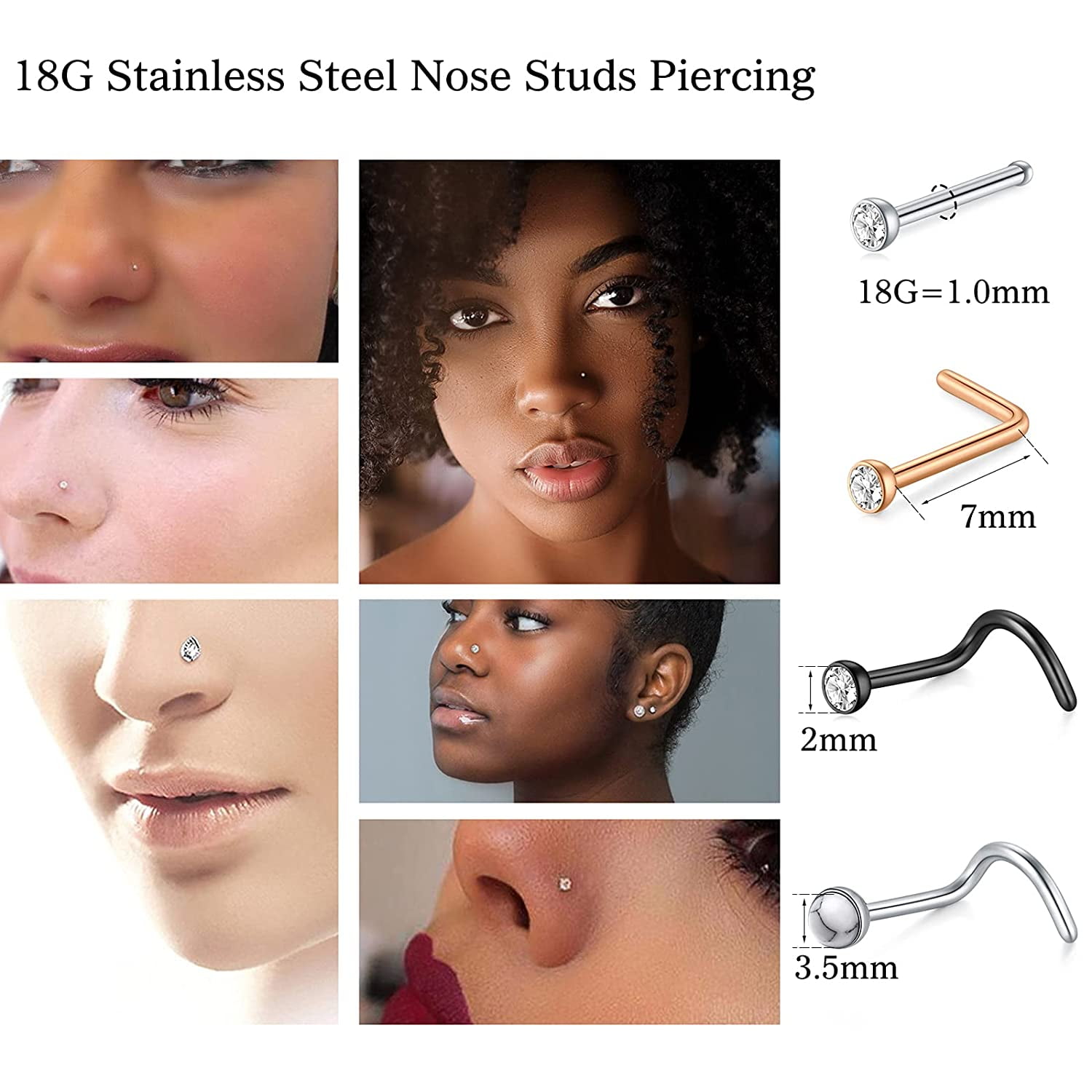 indian square nose ring black cz studded gold plated piercing nose stud  push pin – Karizma Jewels